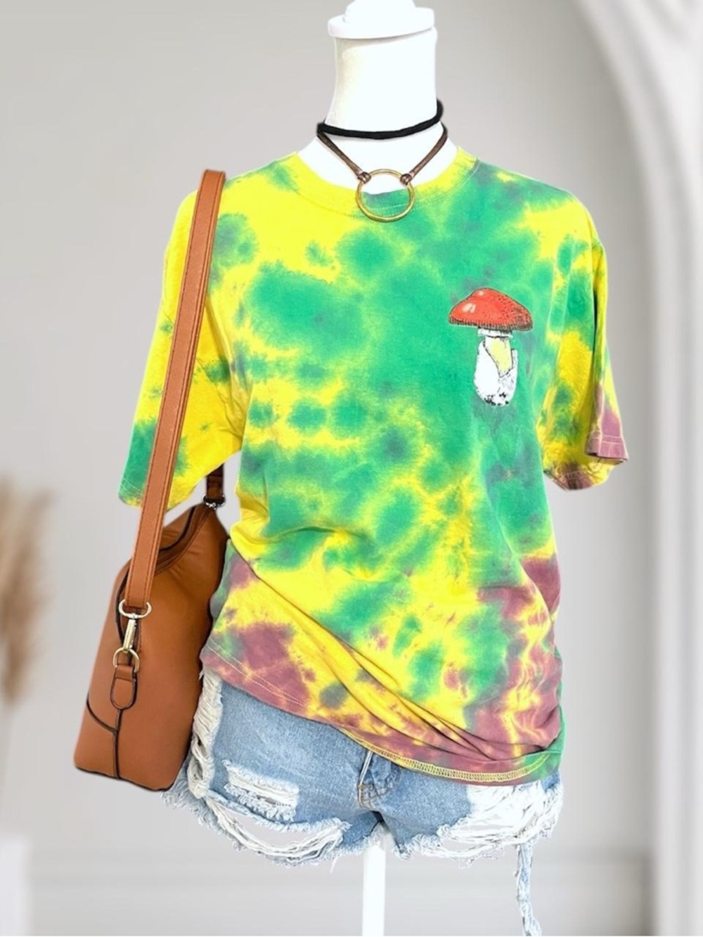 Call Your Mother Tie-Dye Botanical Mushroom Graphic T-Shirt Size M